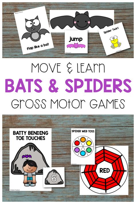 Bats Crafts Preschool, Spiders Preschool, Bats Activities, Movement Preschool, Spider Activities, Transition Activities, Strengthen Core Muscles, Spider Theme, Bat Craft