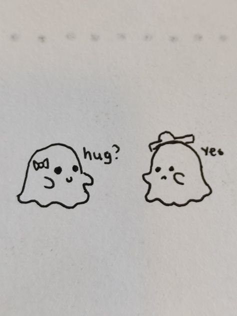 A ghost asking another ghost if they need a hug. Super cute Ghost Simple Tattoo, Cute Small Easy Doodles Ghost, Gost Drawings Aesthetic, Cute Doodles Ghost, Mini Drawings Ghost, Drawing Ideas Easy Ghost, Simple Doodles Ghost, Doodle Art Ghost, Ghost Aesthetic Drawing