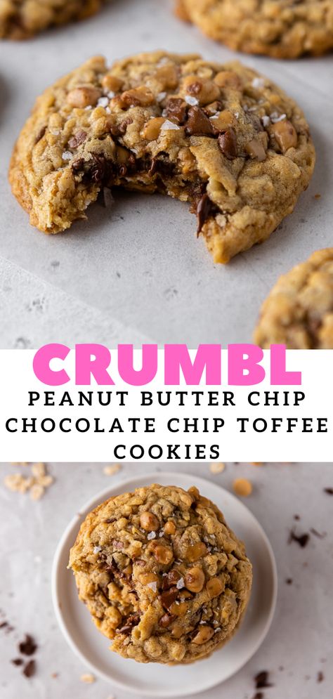 Crumbl Peanut Butter, Soft Oatmeal Cookies, Crumble Cookie Recipe, Lifestyle Of A Foodie, Recipe Cookies, Cookies Soft, Toffee Cookies, Gourmet Cookies, Peanut Butter Chips