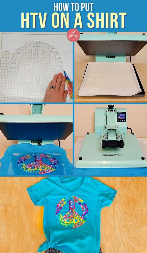 Step by step, beginner tutorial for putting HTV on a shirt from So Fontsy Retro Peace Sign, Make A Shirt, Silhouette School Blog, Liquid Fabric Softener, Silhouette School, Mandala Monograms, Cricut Tutorials, Making Shirts, Linen Set