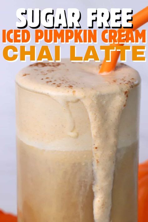 Make a Sugar-Free Iced Pumpkin Cream Chai Latte at home with this easy recipe. Enjoy the fall flavors of pumpkin and chai without the sugar. Perfect for a quick afternoon drink or a cool fall morning. Try this sugar-free iced pumpkin cream chai latte for a refreshing treat. Pumpkin Cream Chai Latte, Healthy Chai Tea Latte, Lemonade Smoothie Recipes, Pumpkin Spice Creamer Recipe, Pumpkin Spice Syrup Recipe, Cold Coffee Drinks Recipes, Best Punch Recipe, Pumpkin Chai Tea, Pumpkin Spice Cheesecake