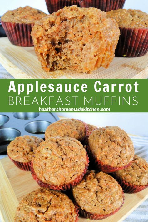 Applesauce Carrot Breakfast Muffins are healthy with no refined sugar, but loaded with flavor. A perfect option for breakfast, snacks, or packed lunches. Carrot Breakfast Muffins, Carrot Applesauce Muffins, Muffins Made With Applesauce, Muffins Aesthetic, Healthier Muffins, Muffins With Applesauce, Carrot Breakfast, Carrot Oatmeal Muffins, Oatmeal Applesauce Muffins