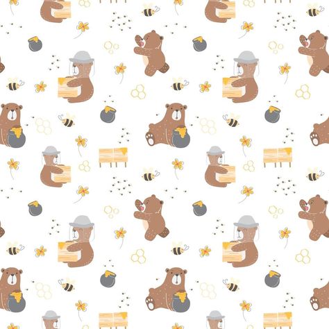 Kids baby seamless pattern with honey bear concept Baby Room Decals, Modern Decals, Baby Decals, Preppy Decal, S Wallpaper, Bear Decal, Playroom Wallpaper, Toddler Painting, Kids Decals