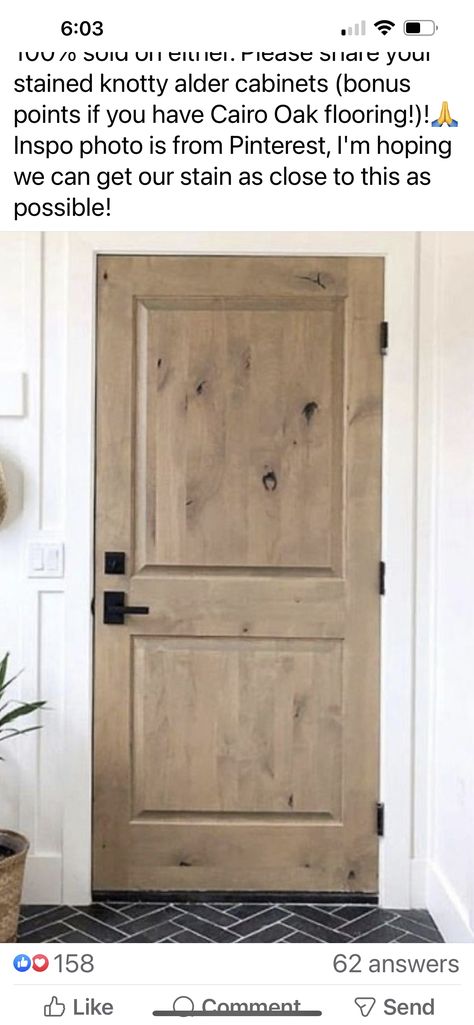 Modern Trim And Baseboards, Interior Door Wood Stain, Light Brown Interior Doors, Wood Doors With White Trim Interior, Interior Wood Doors With White Trim, Wood Trim Vs White Trim, Stained Interior Door, Wood Door With White Trim, Farmhouse Doors Interior