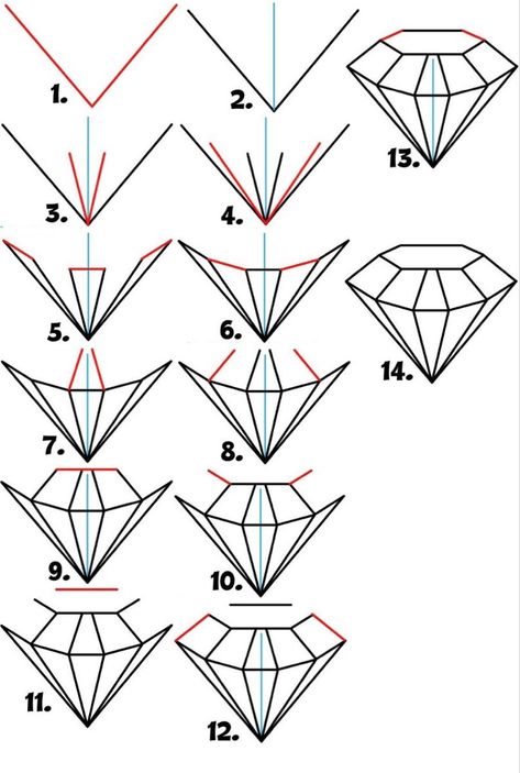 Drawing A Diamond, Diamond Drawing Tutorial, How To Draw Diamonds, How To Draw A Diamond Step By Step, Jewelry Drawing Easy, How To Draw A Diamond, Diamond Drawing Simple, How To Draw Glitter, How To Draw Gemstones