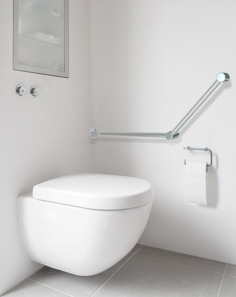 Availcare Angled Grab Rail Toilet Rail Handicapped Toilet, Ada Toilet, Minimalist Toilets, Accessible Bathrooms, Villa Renovation, Ada Bathroom, Restaurant Bathroom, Stylish Laundry Room, Rest Room