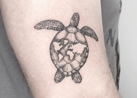 Tattoo Ideas and Inspiration - Next Luxury Mens Turtle Tattoo Ideas, Sea Turtle World Map Tattoo, Men Turtle Tattoo, Seychelles Tattoo, Sea Turtle Tattoo Men, Turtle Tattoo Men, Sea Turtle Tattoo For Men, Shellback Tattoo, Turtle Tattoo For Men