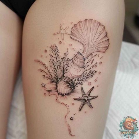 Hawaiian Flower Tattoos, New Beginning Tattoo, Delicate Flower Tattoo, Seal Tattoo, Shoulder Cap Tattoo, Starfish Tattoo, Mermaid Tattoo Designs, Seashell Tattoos, Turtle Tattoo Designs