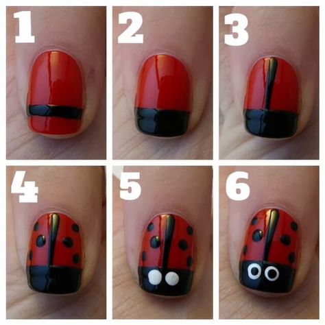 Lady bug nails are sooo easy! You can do it yourself! Perfect for spring and other holidays or seasons!#socute #havetotrythis Ladybird Nails, Bug Nails, Ladybug Nail Art, Nail Art Step By Step, Ladybug Nails, Splatter Nails, Art Step By Step, Kids Nail Designs, Nail Art For Kids