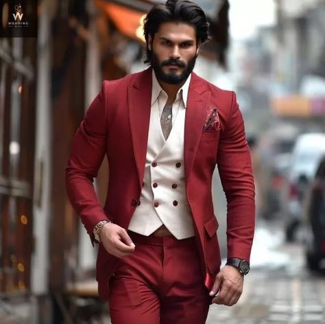 Three Piece Red Men Suit | eBay Red Wedding Suits Men, Red Mens Suit, Vardo Suits, Red Men Suit, Red Wedding Suit, Dark Red Suit, Maroon Suit, Suits Groom, Creative Room