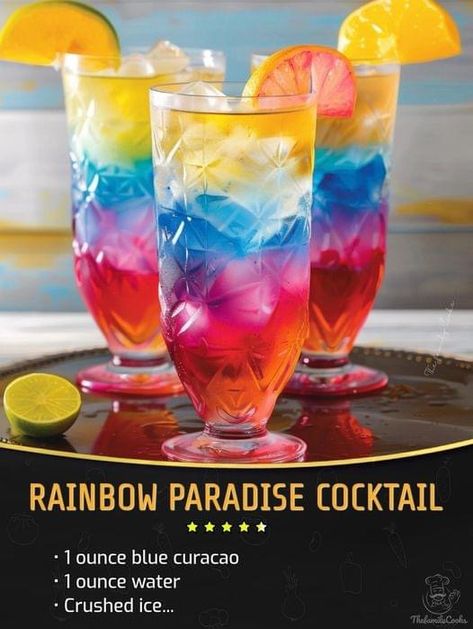 Rainbow Paradise Cocktail, Bar Drink Recipes, Paradise Drink, Paradise Cocktail, Fruity Mixed Drinks, Rainbow Cocktail, Rainbow Drinks, Florida Baby, Malibu Coconut