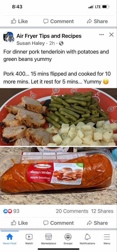 Hormel Pork Tenderloin Air Fryer, Tenderloin Air Fryer, Pork Dinners, Air Fryer Recipes Snacks, Moms Cooking, Air Fryer Oven Recipes, Airfryer Recipes, Pork Dinner, Quick Dinners