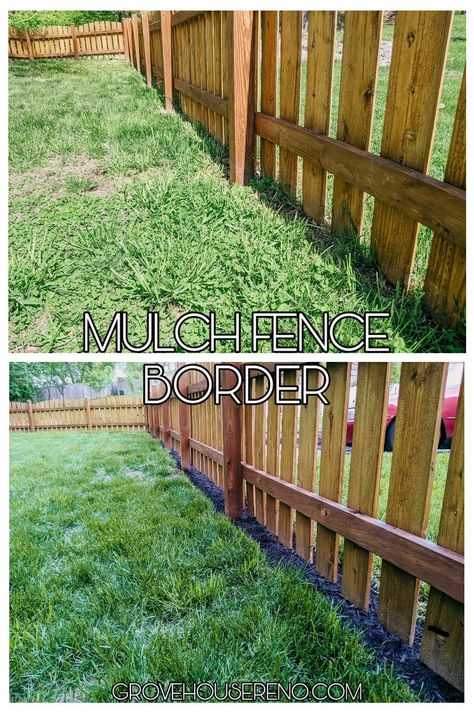 Cleaning our yard to grow better grass and deter ticks! Mulch Around Fence Line, Backyard Raised Garden, Lawn Borders, Raised Gardens, Tall Grasses, Mulch Landscaping, Backyard Dreams, House Yard, Dry Creek