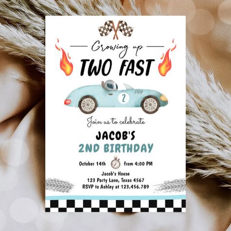 Two Fast Birthday Party Race Car 2Nd Birthday Invitation #zazzle #weddinginvitations #birthdayinvitations #babyshowerinvitations #zazzleinvitations #monogram #businesscards #graduation #homedecor Two Fast Invitation, Two Fast Birthday Party, Two Fast Birthday, Racing Car, Race Car, 2nd Birthday, Birthday Party, Birthday, Design