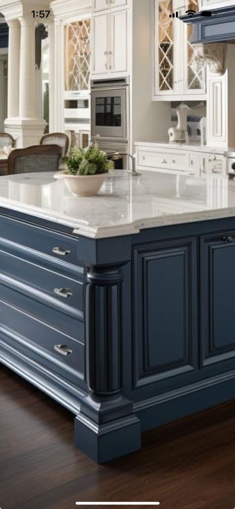 Blue Kitchen Island, Island Blue, Desk Ideas, Blue Kitchen, Blue Kitchens, Kitchen Island, Sweet Home, Desk, Blue