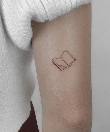 Small Tattoos For Readers, Book Club Tattoo, Mini Book Tattoos, Book Outline Tattoo, Readers Tattoo, Book Lover Tattoos, Tattoos For Readers, Small Book Tattoo, Lover Tattoos