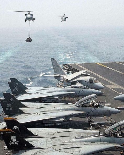 F-14 Tomcats on the deck of aircraft carrier. Tomcat F14, Photo Avion, Naval Aviator, F14 Tomcat, Us Navy Aircraft, Go Navy, Naval Aviation, Airplane Fighter, F-14 Tomcat