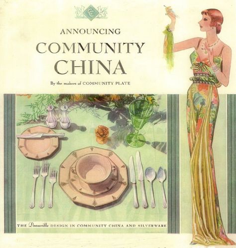 In the 1929 Deauville pattern Oneida Community offered silverplated flatware and hollowware, as well as china and crystal designed to match the art deco ... Oneida Community, Deco Pattern, Art Deco Pattern, Art Deco Patterns, Deco Art, Crystal Design, Stemware, Vintage Ads, More Pictures