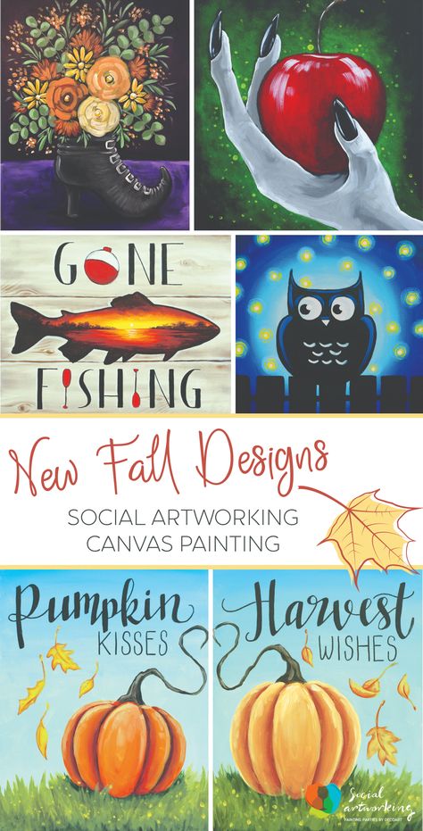 Fall for these New Designs! - Social Artworking Thanksgiving Canvas Painting, Boot Bouquet, Canvas Painting For Kids, Social Artworking, Fall Canvas Painting, Fall Canvas, Poison Apple, Canvas Painting Tutorials, Simple Canvas Paintings