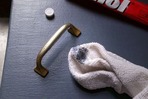 Domestic Science: How to Polish Brass Cabinet Hardware How To Polish Brass, Domestic Science, Brass Objects, Dark Blue Paint, Brass Cabinet Hardware, Butlers Pantry, Organized Home, Timeless Interiors, Farrow And Ball Paint