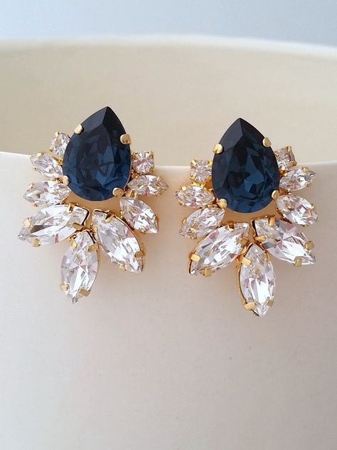 Bridal earringsNavy blue earringsNavy blue crystal Statement How To Have Style, Navy Blue Earrings, Statement Stud Earrings, Crystal Statement Earrings, Best Jewelry Stores, Swarovski Earrings, Sapphire Earrings, Blue Earrings, Wedding Earrings