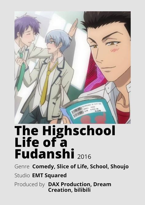 The Highschool Life Of A Fudanshi Poster, School Animes To Watch, Highschool Life, Anime Recs, Poster Information, Anime Minimalist Poster, Read Anime, Slice Of Life Anime, Queer Books