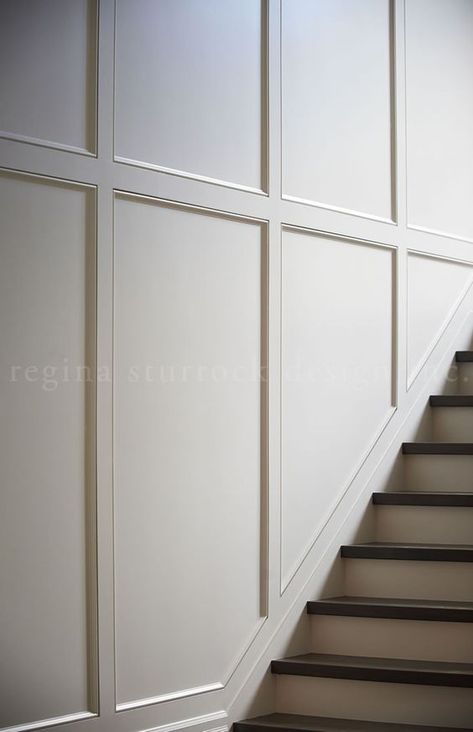 Trim Remodel, Wall Paneling Ideas, Paneling Design, Wall Profile, Paneling Ideas, Stair Paneling, Wainscoting Wall, Stairs Decor, Millwork Wall