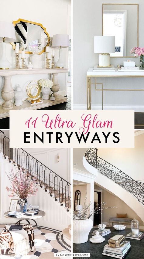 11 Ultra Glam Entryways with Style Glam Foyer Ideas Entryway, Modern Glam Entryway, Glam Entryway Ideas, Foyer Decorating Entryway Luxury Homes, Foyer Decorating Entryway Front Entry, Glam Entryway Decor, Elegant Entryway Ideas Luxury, Elegant Entryway Ideas, Glam Apartment Decor