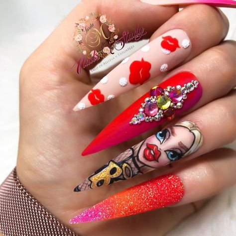 Bratz Nails, Pop Art Nails, Secret Nails, Cartoon Nails, Sculpted Nails, Nail Drawing, Finger Nail Art, Anime Nails, Winter Nails Acrylic