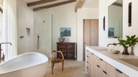 Ad Bathroom, Design A Bathroom, Marie Flanigan Interiors, Herringbone Tile Floors, Marie Flanigan, Timeless Bathroom, Best Bathroom Designs, Luxurious Showers, Lake Travis