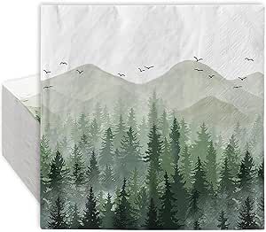 AnyDesign 80 Pack Green Misty Forest Paper Napkins Woodland Theme Disposable Luncheon Dinner Napkins Decorative Party Napkins for Home Kitchen Bathroom Holiday Party Supplies, 6.5 x 6.5 Inch Decorative Paper Napkins, Woodland Birthday Party, Green Napkins, Baby Bathroom, Woodland Birthday, Woodland Decor, Misty Forest, Party Table Decorations, Woodland Theme