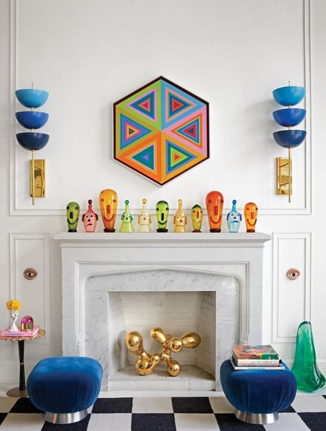 Take A Peek Inside Jonathan Adler's Incredible Home Renovation Salone Shabby Chic, Greenwich Village Apartment, Kelly Wearstler, Greenwich Village, Jonathan Adler, Boho Interior, Diy Interior, Living Room With Fireplace, Wall And Floor Tiles