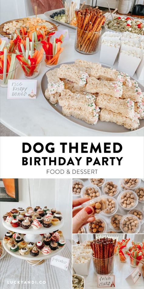 Dog Themed Food, Puppy Birthday Party Theme, Dog Party Food, Puppy Adoption Birthday Party, Puppy Birthday Theme, Puppy Themed Birthday Party, Dog Themed Birthday, Kids Birthday Party Ideas, Adorable Food