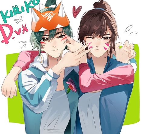 D.va X Kiriko, Kiriko X Dva, Overwatch Drawings, D.va Overwatch, Overwatch Fan Art, Cartoon Pictures, Overwatch 2, Dope Hairstyles, Cute Cartoon Pictures