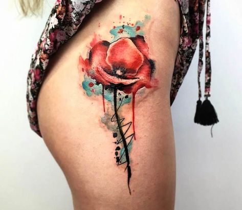 Wild Poppy Flower tattoo by Kenlar Tattoo Poppy Flower Tattoo Color, Win Tattoo, Flower Tattoo Sleeve Men, Single Rose Tattoos, Poppy Flower Tattoo, Poppy Watercolor, Poppy Tattoo, Flower Tattoo Meanings, Flower Tattoo Back