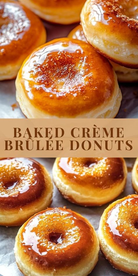 Baked Crème Brûlée Donuts Ingredients: 1 cup all-purpose flour 1/2 cup granulated sugar 1 tsp baking powder 1/4 tsp salt 1/2 cup milk 2 tbsp unsalted butter, melted 1 large egg 1 tsp vanilla extract 1/4 cup heavy cream 2 tbsp granulated sugar (for topping) #Baked #Crème #Brûlée #Donuts Comfort Baking, Donut Filling, Cream Brulee, Donuts Recipes, Croatian Food, Cottage Bakery, Easy Dessert Ideas, Croatian Recipes, Caramelized Sugar