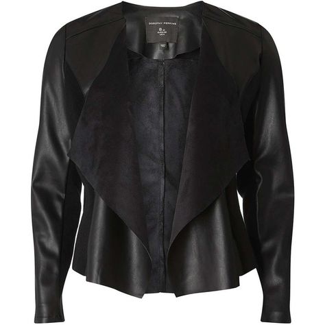 Black Faux Leather Waterfall Jacket ($48) ❤ liked on Polyvore featuring outerwear, jackets, vegan leather jacket, vegan jackets, faux-leather jacket, dorothy perkins and faux leather waterfall jacket Waterfall Leather Jacket, Fake Leather Jacket, Waterfall Jacket, Classic Leather Jacket, Faux Leather Biker Jacket, Black Faux Leather Jacket, Vegan Leather Jacket, Plus Size Black, Faux Leather Fabric