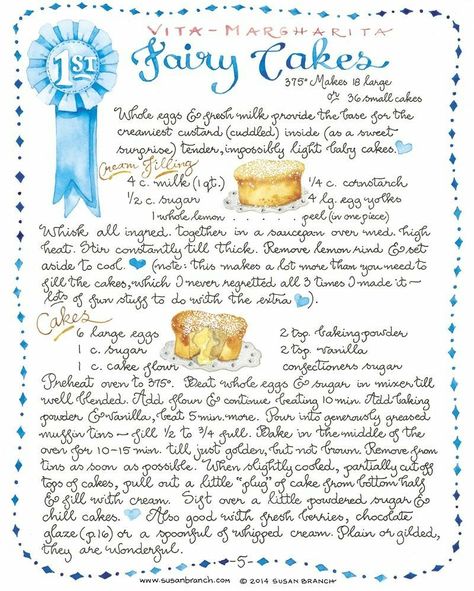 Fairy Food Recipe, Fairy Cakes Recipe, Cherry Almond Cookies, Fairy Recipes, Cottagecore Recipes, Illustrated Recipes, Kitchen Witch Recipes, Susan Branch, Fairy Cakes