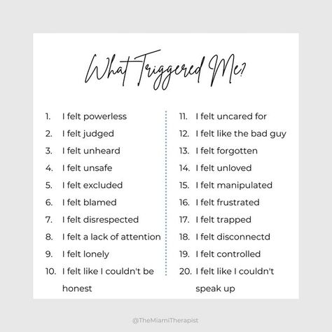 Genesis Games, Therapist on Instagram: "The Gottmans created this insightful list of triggers that often lead to escalated arguments among couples. You can use this list to help you reflect on why an argument got out of hand. Understanding your triggers and your partners' is very important when trying to improve communication and deepen your emotional connection. So once, you have identified your triggers share them with your partner. Have a conversation about each other's triggers, and how to m