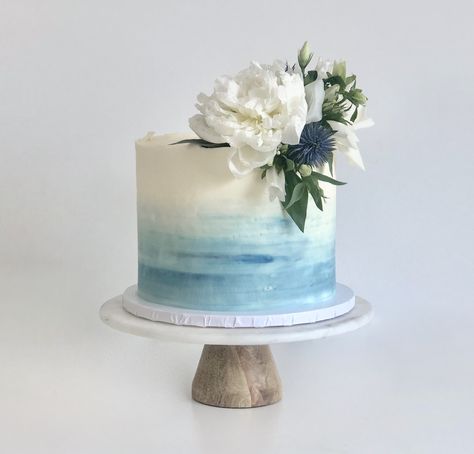 Wedding Cake Navy Blue, Single Layer Wedding Cake, Layer Wedding Cake, Coastal Wedding Cake, Navy Blue Wedding Cakes, Chocolate Chiffon Cake, Wedding Cake Navy, Cake Design Inspiration, Single Tier Cake