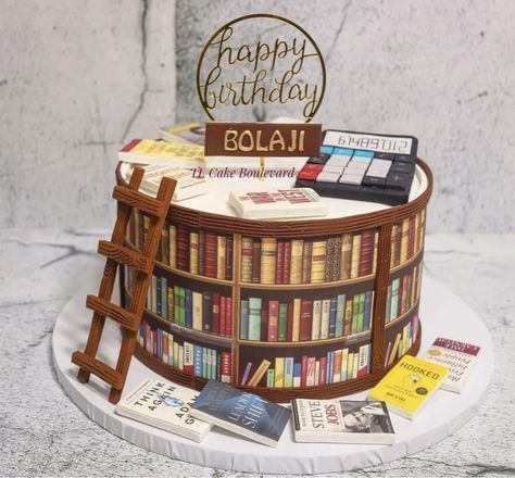 Library Birthday Cake, Library Cake Ideas, Birthday Cake Book Design, Cake Book Design Ideas, Book Cake Ideas Birthday, Book Theme Cake, Book Themed Cake, Library Cake, Books Cake