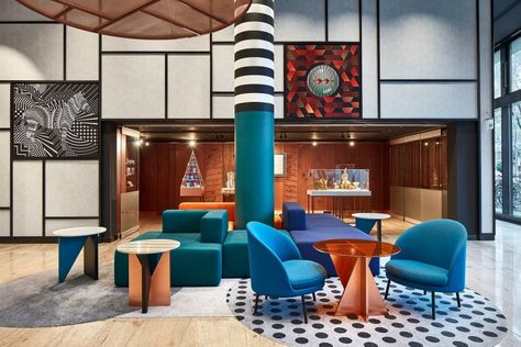 Playfulness Aesthetic, Lighting Lounge, Bauhaus Aesthetic, Pullman Hotel, Reception Lighting, Berlin Hotel, Architecture Restaurant, Bauhaus Movement, 카페 인테리어 디자인