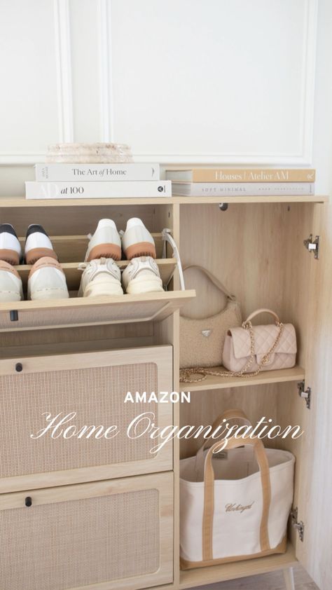 Shop "organization" on LTK Entryway Hide Shoes, Entryway Purse Storage, Entryway Ideas With Shoe Storage, Front Door Shoe Storage, Under The Kitchen Sink Organization, Organized Entryway, Foyer Storage, Entryway Shoe Storage Ideas, Shoe Cabinet Entryway