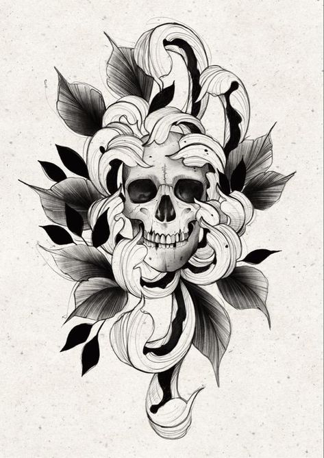 Skull Flowers Tattoo Design, Skull Peony Tattoo, Flower And Skull Tattoos, Japanese Skull Tattoo Design, Skull In Flower, Japanese Skull Tattoo, Japanese Flower Tattoo Design, Flower Skull Tattoo, Skull And Flower Tattoo