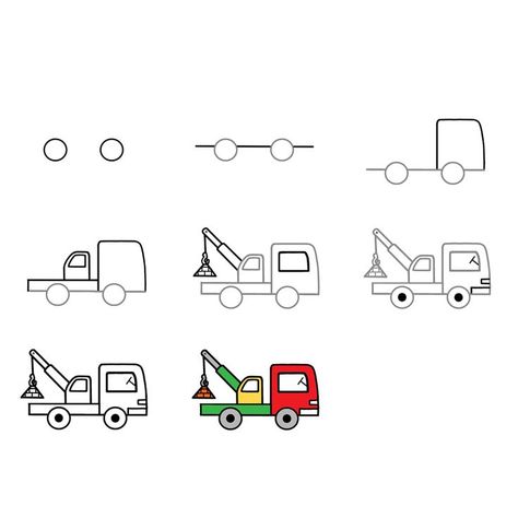 Truck Drawing, Crane Truck, Truck Cranes, Drawing Lessons, Learn To Draw, Easy Drawings, To Draw, Step By Step, Trucks