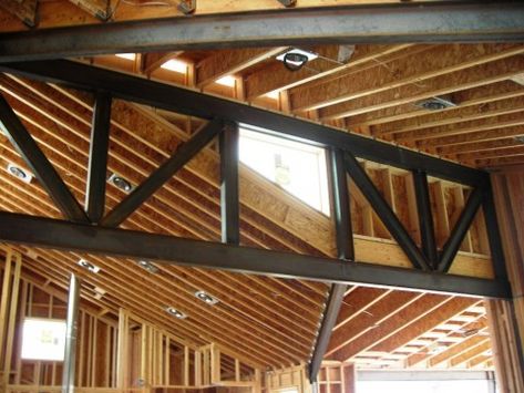 Steel Truss Design, Trusses Design, Metal Trusses, Insulating A Shed, Reclaimed Wood Siding, Exposed Trusses, Truss Design, Roof Truss Design, Steel Trusses