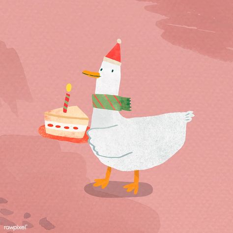 Duck with cake doodle element vector | premium image by rawpixel.com / Toon Cake Doodle, Duck Doodle, Doodle Cake, Happy Birthday Illustration, 동화 삽화, Happy Birthday Art, Male Birthday, Birthday Illustration, Animals Design