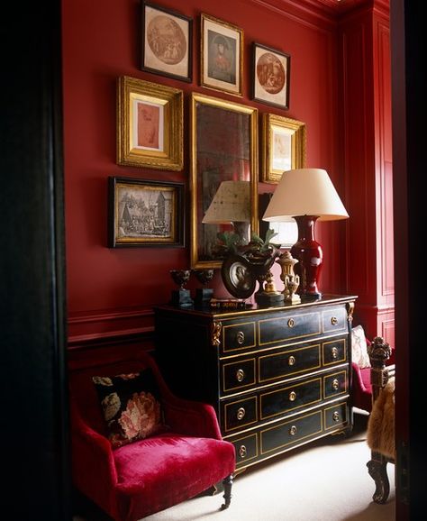 In the RED ROOM | ZsaZsa Bellagio - Like No Other Red Accent Wall, Red Living, Living Room Red, Red Room, Eclectic Bedroom, Bedroom Red, Room Deco, Red Decor, Red Rooms