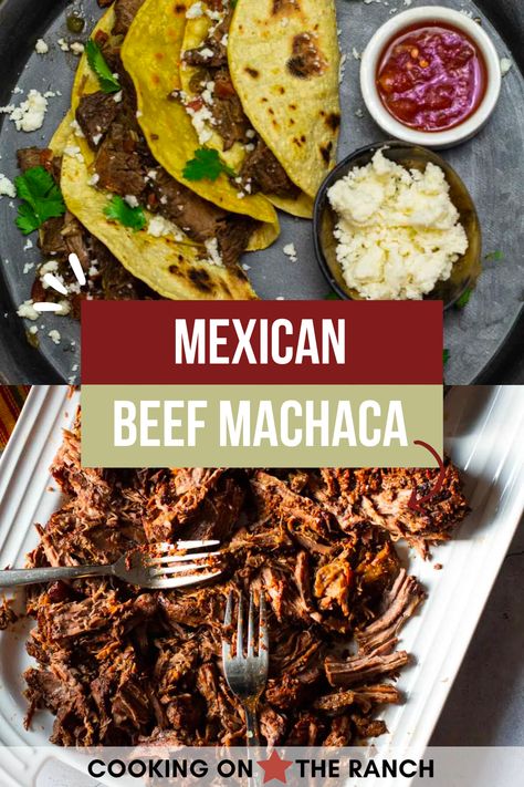 This Beef Machaca recipe is a must have for any cook serious about Mexican food. Marinating pot roast overnight in an easy Mexican marinade insures that braised beef is full flavored to make the best Machaca tacos, burritos and more. Roast Beef Mexican Recipes, Authentic Machaca Recipe, Beef Mexican Tacos, Machaca Burrito Recipe, Skillet Side Dishes, Shredded Beef Roast, Beef Machaca, Machaca Beef, Machaca Recipe