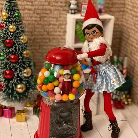 Bubblegum Machine, Elf Shelf, Stuck Inside, Elf Ideas, Elf On The Shelf Ideas, Shelf Ideas, On The Shelf, Bubble Gum, Elf On The Shelf